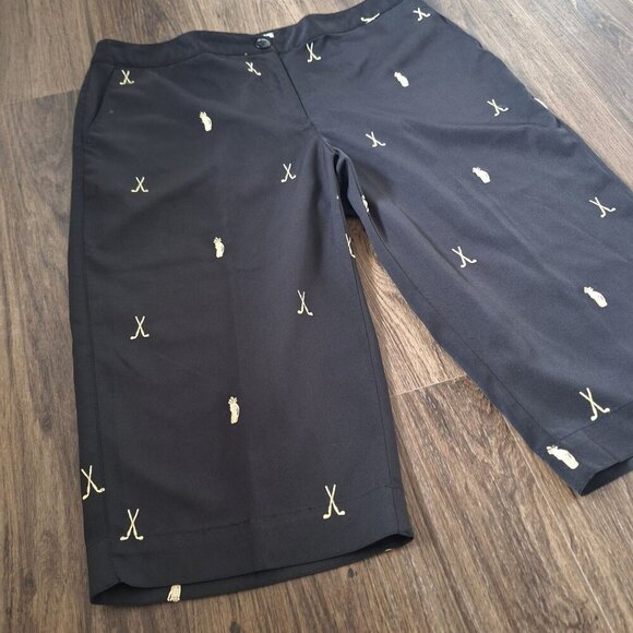 💙 Coral Bay Golf Lightweight Gold Print Pockets Bermuda Shorts Size 14 - Picture 3 of 8